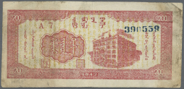China: Inner Mongolia: 200 Yuan 1947 P. S3507, Stained, Center Fold, Condition: F. (D) - China
