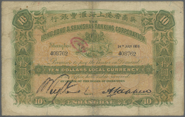 China: The Hong Kong & Sanghai Banking Corporation 10 Dollars 1920 P. S357A, Used With Horizontal And Vertical... - China