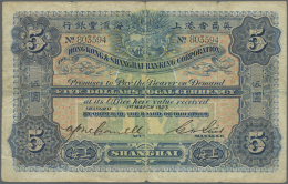 China: The Hong Kong & Shanghai Banking Corporation 5 Dollars 1923 P. S353, Used With Strong Center Fold,... - China