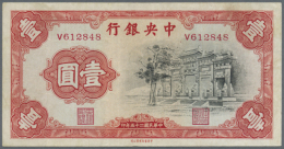 China: Central Bank, 1 Yuan 1936, P.210, Several Vertical Folds And Minor Stains. Condition: F+ (D) - China