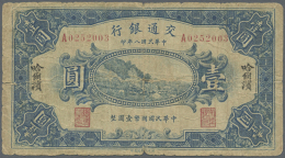 China: Bank Of Communications 1 Yuan 1919 P. 125 Harbin, Used With Folds And Stained Paper, Center Hole, Worn... - China