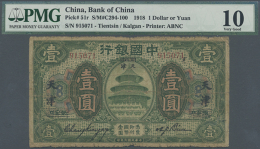 China: 1 Dollar 1918 Bank Of China P. 51r, PMG Graded 10 VG. (D) - China