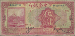 China: The China & South Sea Bank 5 Yuan 1927 P. A127b, Used With Folds And Stains But No Holes, Small Paper... - China