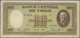 Chile: 1000 Pesos 1942 P. 99, Used With Stronger Center Fold, Creases, 3 Minor Border Tears But No Holes, Still... - Chile