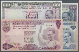 Ceylon: Set With 9 Banknotes Conatining 50 Rupees 1970 October And December, 100 Rupees 1970, 50 Rupees 1972, 1974... - Sri Lanka