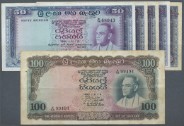 Ceylon: Set With 6 Banknotes Containing 5 X 50 Rupees 1961, 1963 (3x) And 1965 And 100 Rupees 1963, P.65a,b,c, 66,... - Sri Lanka