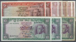 Ceylon: Set With 10 Banknotes Including 5 X 2 Rupees Dated 1962 (2x), 1964 (April And June), 1965, 5 Rupees 1962... - Sri Lanka