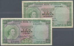 Ceylon: Pair With 10 Rupees July 1st 1953 And 10 Rupees October 16th 1954, P.55, Both In Used Condition With Some... - Sri Lanka