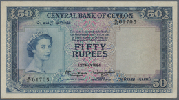 Ceylon: 50 Rupees May 12th 1954, P.52 In Nice Used Condition, Still With Strong Paper, Several Folds And Minor... - Sri Lanka