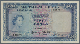 Ceylon: 50 Rupees June 3rd 1952, P.52 In Used Condition With Several Folds And Stains, Probably Pressed. Condition:... - Sri Lanka