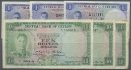 Ceylon: Set With 6 Banknotes Containing 3 X 1 Rupee 1951 P.47 In F/F+ And 3 X 10 Rupees 1951 P.48 In F-/F. All 6... - Sri Lanka