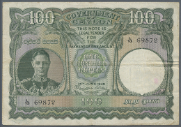 Ceylon: 100 Rupees June 24th 1945, P.38a, Extremely Rare Note In Great Original Shape, Several Folds, Tiny Pinholes... - Sri Lanka