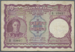 Ceylon: 50 Rupees July 12th 1944, P.37a, A Highly Rare Note With Still Crisp Paper And Bright Colors With A Number... - Sri Lanka