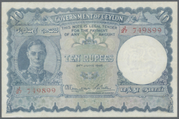 Ceylon: 10 Rupees 1945, P.36Aa, Very Nice Looking Note But Obviously Pressed With Several Folds And Stains.... - Sri Lanka