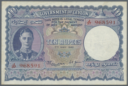 Ceylon: 10 Rupees May 7th 1946, P.36A, Very Nice Looking Note With Bright Colors And Strong Paper, Some Folds And... - Sri Lanka