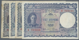 Ceylon: Set With 4 Banknotes 10 Rupees Dated September 19th 1942, August 4th 1943, July 12th 1944 And June 24th... - Sri Lanka
