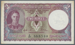 Ceylon: 2 Rupees 1944, P.35 In Very Nice Looking Condition, Soft Vertical Bend At Center And Small Brownish Stains... - Sri Lanka