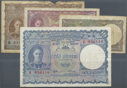 Ceylon: Set With 4 Banknotes Containing 1, 2, 5 And 10 Rupees 1942, P.34, 35, 36, 36A. 10 Rupees Ijn Very Nice... - Sri Lanka