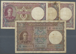 Ceylon: Set With 4 Banknotes 2 Rupees 1941 (3x) And 5 Rupees 1941, P.31 And 32. All 4 Notes In Used/well Worn... - Sri Lanka