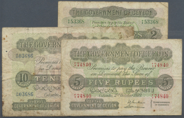 Ceylon: Set With 3 Banknotes 2, 5, 10 Rupees 1939, P.21b, 23c, 25c, All In Used/well Worn Condition With A Number... - Sri Lanka