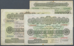 Ceylon: Set With 3 Banknotes 2, 5, 10 Rupees 1938, P.21b, 23b, 25b, All In Nice Used Condition With Stains And... - Sri Lanka