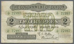 Ceylon: 2 Rupees March 23rd 1918, P.18 In Used Condition With Several Folds And Stains, Front Appears In Better... - Sri Lanka