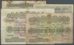 Ceylon: Set With 4 Banknotes Containing 1, 2, 5 And 10 Rupees 1937, P.16c, 21b, 23b, 25b. All 4 Notes In Used/well... - Sri Lanka