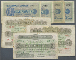 Ceylon: Set With 7 Banknotes Containing 1 Rupee 1927, 1931 (2x) And 1936, 2 Rupees 1938 And 5 Rupees 1934 And 1936,... - Sri Lanka