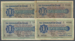 Ceylon: Set With 4 Banknotes 1 Rupee Dated 1917, 1918, 1923 And 1924, P.16a, All In Nice Used Condition With Stains... - Sri Lanka