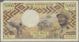 Central African Republic: 5000 Francs ND(1979) P. 7, Used With Folds And A Small Missing Part At Upper Left Corner,... - Central African Republic