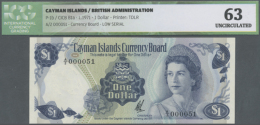 Cayman Islands: 1 Dollar L.1971 P. 1b, Low Serial Number A/2 000051, ICG Graded: 63 Uncirculated (R) - Kaaimaneilanden