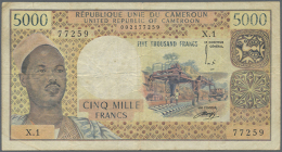 Cameroun: 5000 Francs ND(1974) P. 17b, Used With Several Folds And Light Stain In Paper, No Holes, Still Nice... - Cameroon