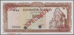 Cambodia: 10 Riels 1965 Specimen P. 11s, With Light Dint At Right, Otherwise Perfect, Condition: AUNC. (D) - Cambodia