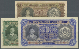 Bulgaria: Set Of 3 Notes Containing 200 Leva 1943 P. 64 (F), 250 Leva 1943 P. 65 (VF-) And 500 Leva 1943 P. 66... - Bulgaria