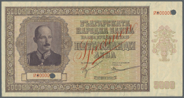 Bulgaria: 5000 Leva 1942 Specimen P. 62s, Very Rare Note With Red Specimen Overprint On Front And Back Side, Zero... - Bulgarije