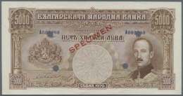 Bulgaria: 5000 Leva 1929 Specimen P. 54s, Rare Note With Red Specimen Overprint, Zero Serial Numbers, Bank... - Bulgaria