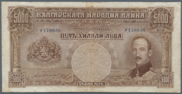 Bulgaria: 5000 Leva 1929 P. 54a, Seldom Seen High Denomination Bankote, Used With Vertical Folds, Some Light... - Bulgaria