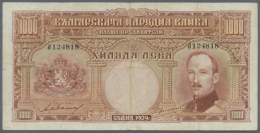 Bulgaria: 1000 Leva 1929 P. 53 In Used Condition With Several Folds And Light Staining In Paper, No Holes Or Tears,... - Bulgaria