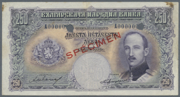 Bulgaria: 250 Leva 1929 SPECIMEN P. 51s, Rare Note With Red Specimen Overprint, Zero Serial Numbers And Bank... - Bulgarie