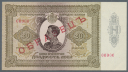 Bulgaria: 20 Leva ND(1928) Specimen P. 49Aas, Rare Note With Red Specimen Overprint On Front, Zero Serial Numbers,... - Bulgaria