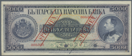 Bulgaria: 5000 Leva 1925 Specimen P. 49s, Rare Note With Red Specimen Overprint On Front And Back Side, Bank... - Bulgaria