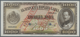 Bulgaria: 1000 Leva 1925 Specimen P. 48s, Rare Note With Red Specimen Overprint On Front And Back Side, Bank... - Bulgaria