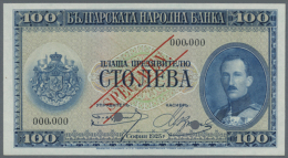 Bulgaria: 100 Leva 1925 SPECIMEN P. 46s, Rare Note With Red Specimen Overprint On Front And Back, Bank Cancellation... - Bulgaria