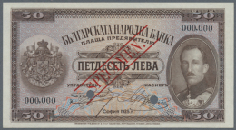 Bulgaria: 50 Leva 1925 Specimen P. 45s, Rare Note With Red Specimen Overprint On Front And Back Side, Bank... - Bulgaria