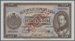 Bulgaria: 50 Leva 1925 Specimen P. 45s, Rare Note With Red Specimen Overprint On Front And Back Side, Bank... - Bulgarije