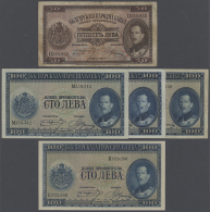 Bulgaria: Set With 5 Banknotes, Containing 50 Leva 1925 P.45 In Well Worn Condition With Several Folds, Stains And... - Bulgaria