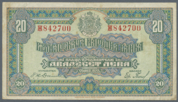 Bulgaria: 20 Leva 1926 P. 36, Used With Light Folds And Very Light Staining, No Holes Or Tears, Nice Colors,... - Bulgaria
