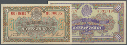 Bulgaria: Lot Of Notes Ontaining 5 Leva 1922 P. 34, One Vertical Fold, Otherwise Crisp Original, Condition: XF And... - Bulgaria