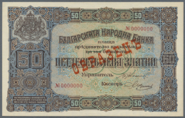 Bulgaria: 50 Leva ND(1917) SPECIMEN P. 24as, Rare Note With Red Specimen Overprint On Front And Back, Zero Serial... - Bulgarie