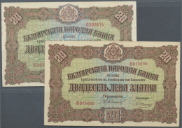 Bulgaria: Set Of 2 Notes 20 Leva Zlatni ND(1917) P. 23a, Both Only Light Traces Of Use, Strong Paper, Condition VF+... - Bulgarije